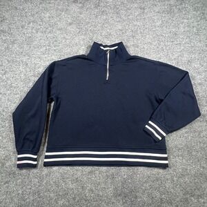 Ebb & Flow Pullover Sweater Women Medium Navy White Stripe Quarter Zip Mock Neck